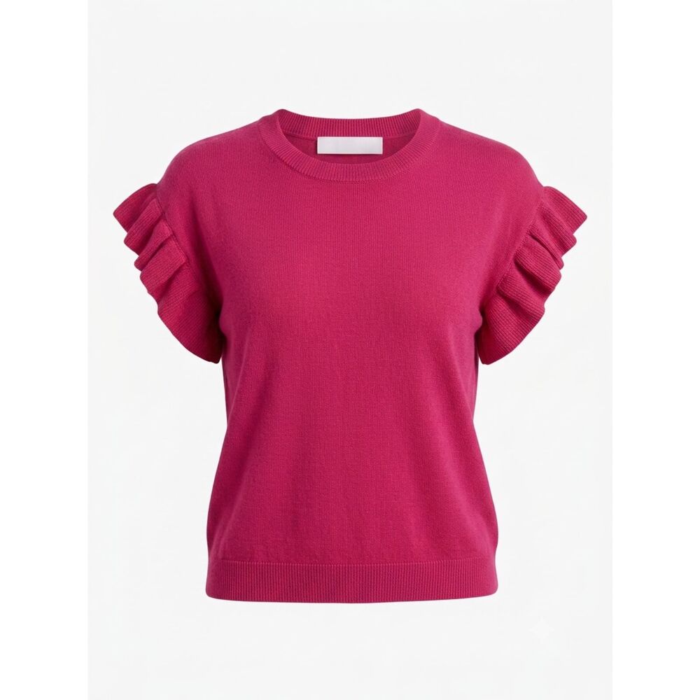 ENGLISH FACTORY PINK CROPPED RUFFLE SLEEVE SOFT CASUAL CUTE KNIT SWEATER